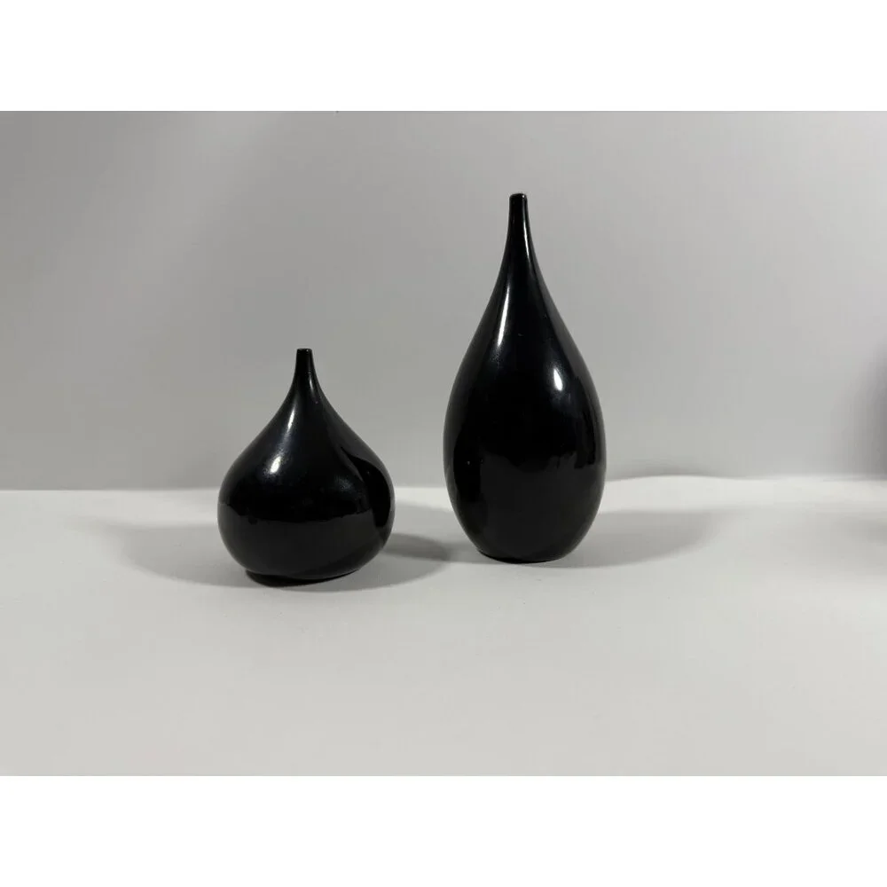 Mid Century Takahashi Black Lacquered Teardrop Salt & Pepper Shakers Japan FLAWS